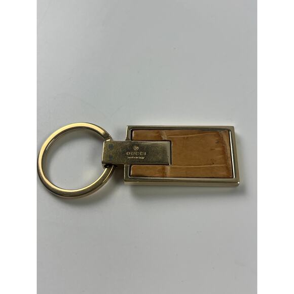 GUCCI GG Shima Leather Metal Keychain Bag Charm Tan & Gold - Picture 1 of 4
